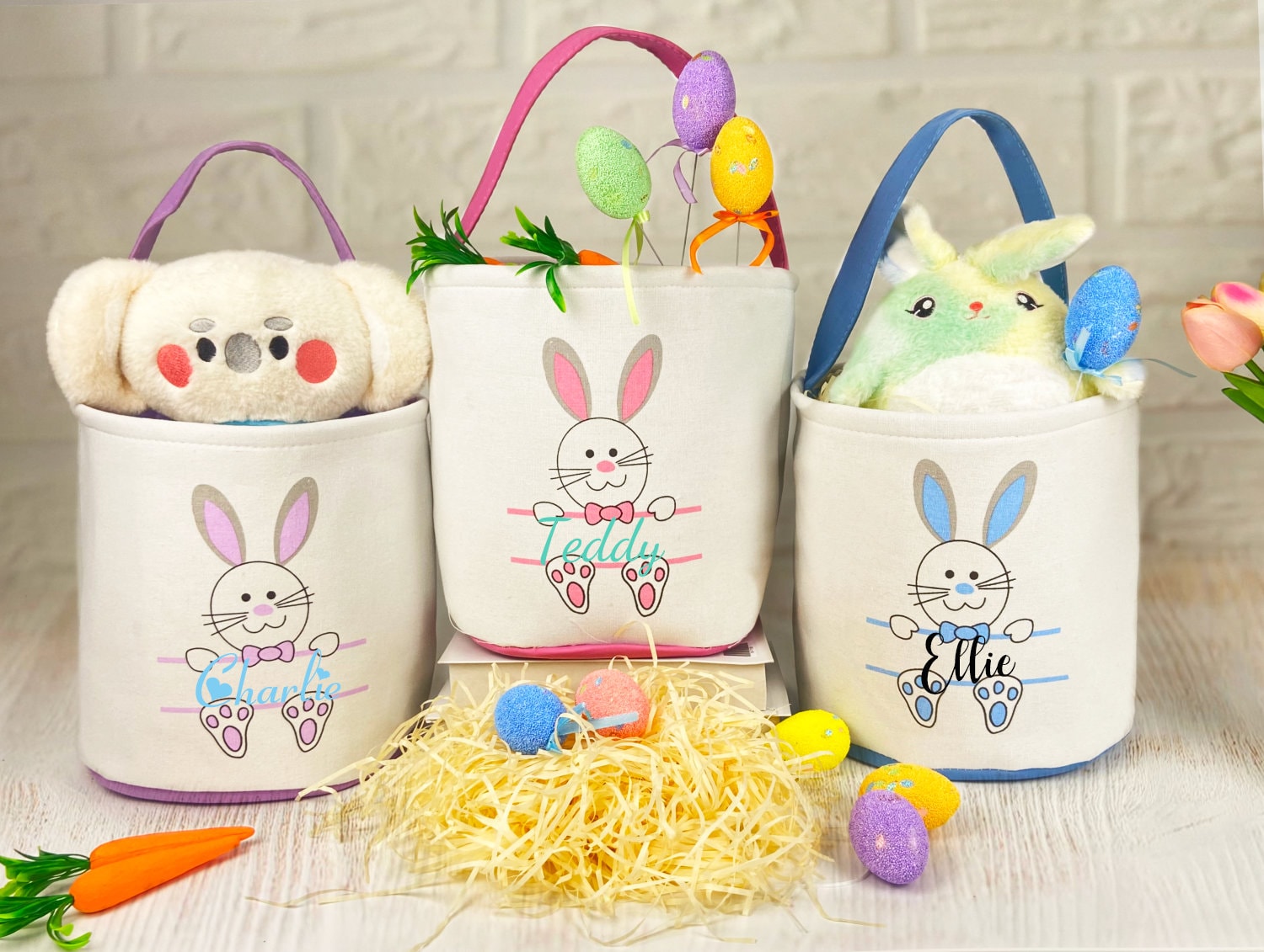 Easter basket personalized,Easter Bucket with Name, Monogram Easter Bag, Custom Name Basket, Bunny Bag, Gifts for Kids ,Easter Basket ideas