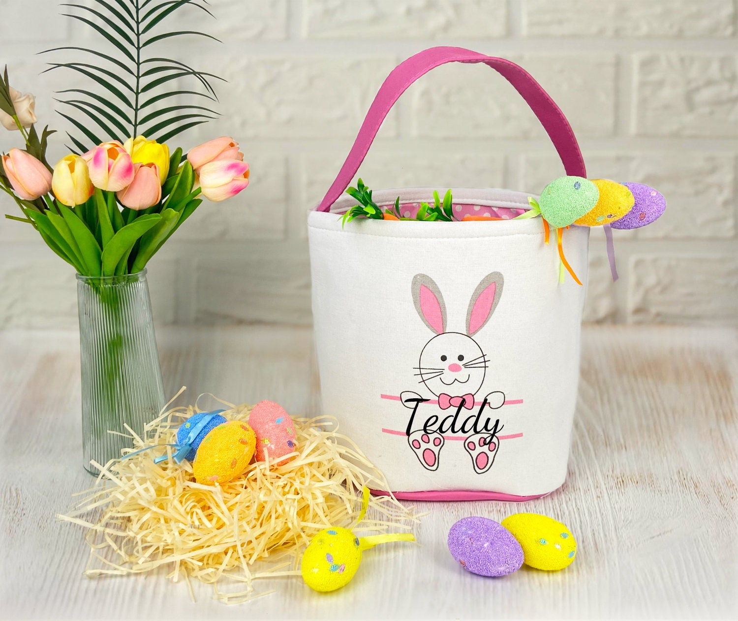 Easter basket personalized,Easter Bucket with Name, Monogram Easter Bag, Custom Name Basket, Bunny Bag, Gifts for Kids ,Easter Basket ideas