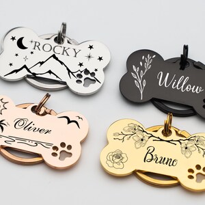 Personalized Metal ID Tag for PetEngraved Dog Name TagsDog Tags for DogsStainless Steel Bone Dog Tag, Rose Gold Black Rainbow dog tag zdjęcie 3