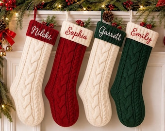 Personalized Family Christmas Stockings,Embroidered Knitted Christmas Stocking,Custom Christmas Gift,Name Holiday Stocking,Monogram Stocking