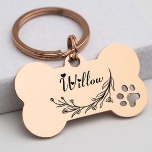 Stainless Steel Bone Dog Tag,Personalized Puppy Dog Tag, Engraved Name ID Tag for Dogs, Dog ID Tag,dog Collar Tag Charm with Name Engraving