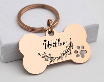 Etiqueta de perro de hueso de acero inoxidable, etiqueta de perro cachorro personalizada, etiqueta de identificación de nombre grabado para perros, etiqueta de identificación de perro, encanto de etiqueta de collar de perro con grabado de nombre