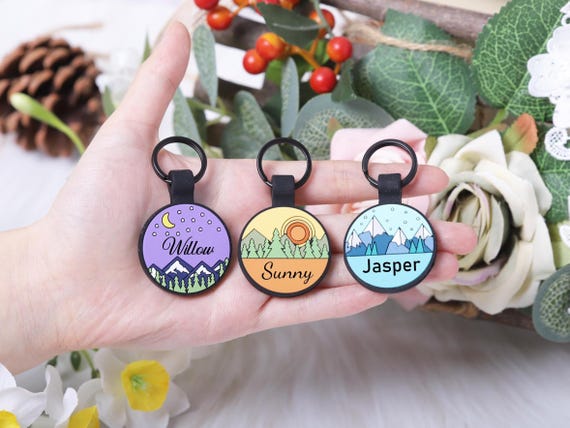 Designer Silent Personalized Dog ID Tag,Round Shape Silicone Dog Tag,Nature-Inspired Artwork Silent Dog Tag,Dog Collar Tag,Soundless Dog Tag