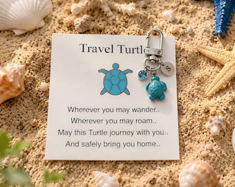 Personalised travel turtle keychain，Sea Turtle Keyring，Travel Turtle Gift，Turtle bag charm,good luck charm，sea turtle lover gift，Going Away