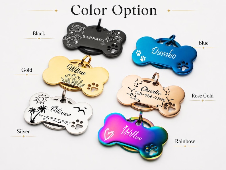 Placa de identificación personalizada para perros, placas de identificación con forma de hueso, placas de identificación para perros, placa para collar de perro, placa de identificación para cachorros, placa de identificación personalizada de acero inoxidable para mascotas. imagen 12