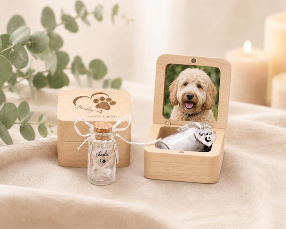 Custom Engraved Pet Memorial Box, Wooden Pet Ashes Keepsake,Personalized Cat and Dog Sympathy Gift,Pet Fur Memorial,Heartfelt Pet Loss Gift