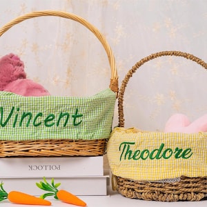 Seersucker Liner mit Namen, Osterkorb Anhänger für Mädchen & Jungen, Kinder Osterkorb Liner Geschenke , personalisierte gestickte Osterkorb Liner