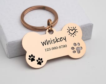 Stainless Steel Bone Dog Tag,Personalized Puppy Dog Tag, Engraved Name ID Tag for Dogs, Dog ID Tag,dog Collar Tag Charm with Name Engraving