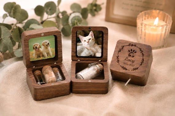 Handcrafted Wooden Pet Memorial,Custom Pet Ashes Keepsake Box,Personalized Cat and Dog Loss Gift,Pet Fur Memorial Keepsake,Pet Sympathy Gift