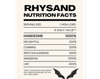 Rhysand Sticker, High Lord Sticker, Rhysand Nutrition info, ACOTAR sticker