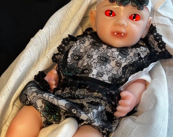 Full silicone Vampire Dracula baby | girl | 46cm | reborn doll | monster goth  | soft | realistic | certificate | fangs | silicone body