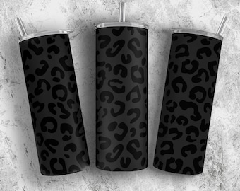 Schwarzer Leopard Matte Tumbler Sublimationsentwurf | 20 Unzen Skinny Tumbler Wrap, Leopard Cup Animal Print, gerader und konischer Becher PNG