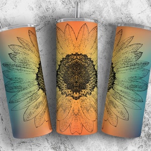 Sunflower Floral Tumbler Wrap, Sublimation Tumbler Design 20 oz Skinny Tumbler PNG Digital Download
