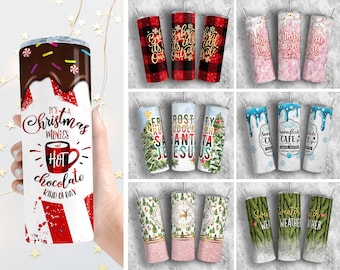 7 Weihnachtsbecher Bundle Sublimation, Weihnachten 20 Unze Skinny Tumbler Wrap PNG, lustige Weihnachtsdesign Bundles