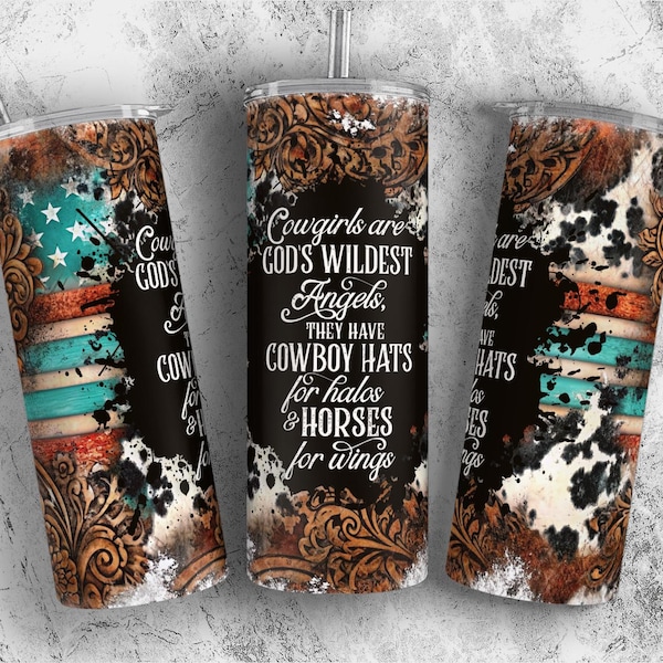 Cowgirl PNG Rodeo Tumbler Sublimation Prints, Turquoise Country Tumbler Wrap, Carved Wood Tumbler 20 oz Skinny, Cow Print Tumbler Template