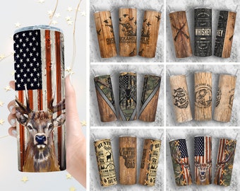 Jagdbecher Designs Bundle, Camo Deer Jagdbecher, Entenjagd Tumbler PNG, Angeln Tumbler Wrap, Holz Sublimationsbecher für Männer