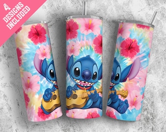 4 Maschen Cartoon Tumbler Design Wrap, Stitch Pink Tumbler Sublimation Designs, 20oz Skinny Tumbler PNG Digital Download