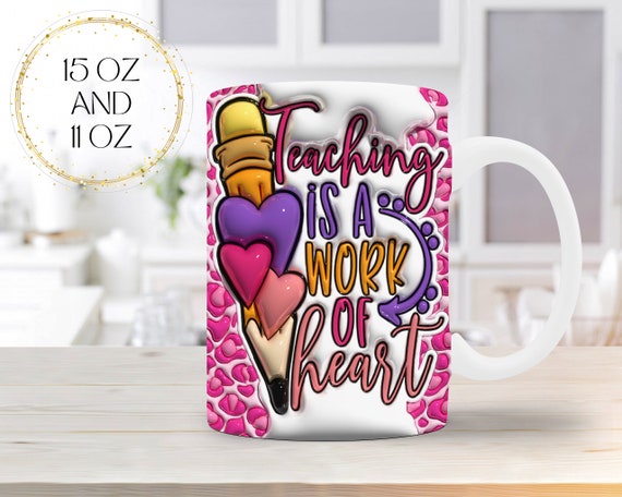 Teacher Inflated Mug Wrap, 3D Puffy Mug Sublimation, Leopard Mug Wrap, Teacher PNG Designs, 11oz 15oz Mug Design for Teacher