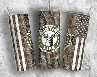 Jagdleben Tumbler Design Wrap, Hirschjagd 20 Unzen Skinny Tumbler Sublimationsentwürfe, USA Flagge Vaterländischen Wrap für Männer, PNG-Dateien