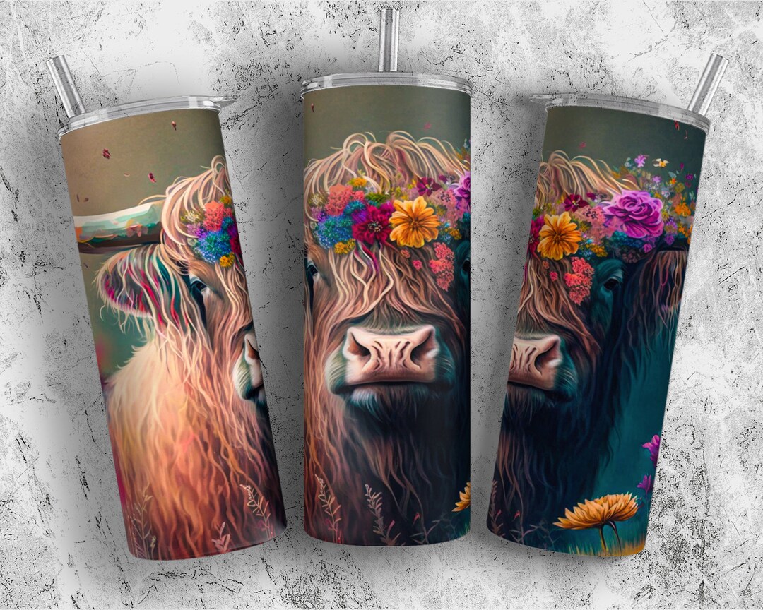 Highland Cow Tumbler Sublimation Design PNG, 20 Oz Skinny Tumbler Wrap ...