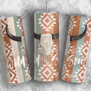 Wild Soul Boho 20 oz Skinny Tumbler Sublimation Design, Bohemian Tumbler Wrap Digital Download PNG, Straight & Tapered Tumbler Designs