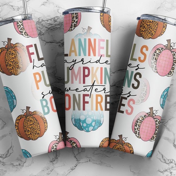 Fall Pumpkin Tumbler, 20 oz Skinny Tumbler, Flannels Pumpkins Bonfire, Autumn Tumbler Sublimation, Fall Pumpkins Pattern, Tumbler Wrap PNG