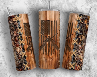 Jagd 20 Unzen Sublimationsbecher Designs, Vaterländische Holz Skinny Tumbler Wrap PNG, Geschnitztes Holz Tumbler Design | Digitaler Download