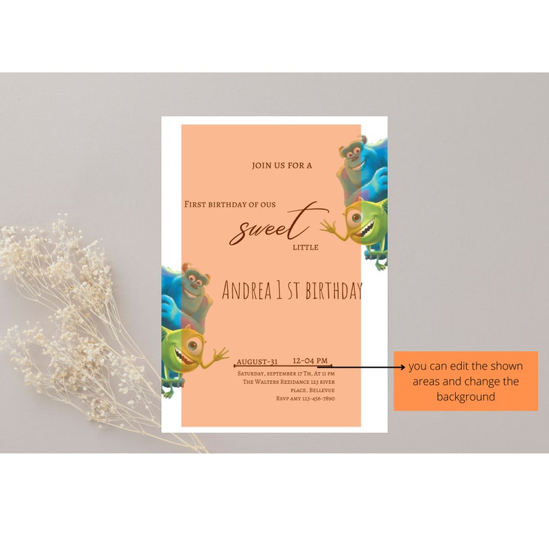 Monsters Inc Invitation Kids Invitation Digital Monsters Party Invite