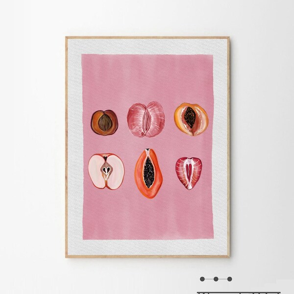 Sliced Feminine Fruit. fruity gift ideas, feminine gift idea, Fruity Art Print, Fruity wall decor, Summer Refresh, Signed Art Print