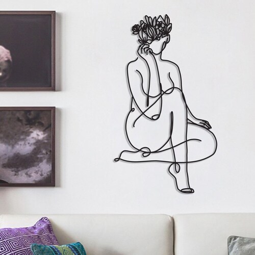 Body Positive Line Art, Minimalist Line Art, Female Figure Art, Self Love Metal Art, shops Plus Size Art, Gift Idea Bedroom Decor,