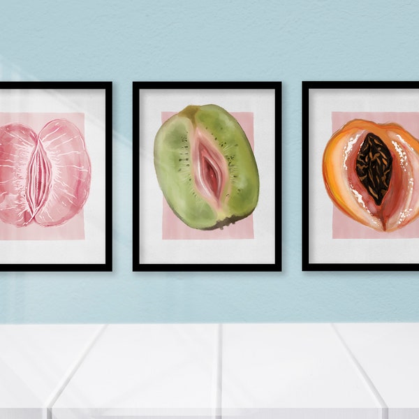 Sliced Feminine Fruit. fruity gift ideas, feminine gift idea, Fruity Art Print, Fruity wall decor, Summer Refresh, Signed Art Print