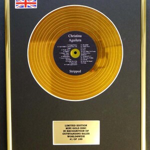 CHRISTINA AGUILERA / mini metal gold disc display/ limited edition/ coa/ STRIPPED