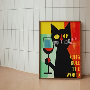 Black Cat Digital Wall Art Print, Funny Cat Poster, Cute Kitten Illustration, Cat Lover Gift, Cat Doing Things Wall Decor, Printable Meme