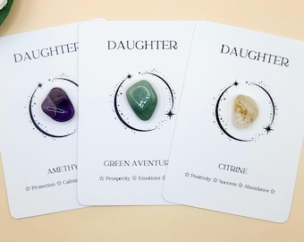 Daughter Gift: Crystal Card with Organza Bag, Gemstone Gift For Daughter, Real Stone on Card, Pocket Hug Gift