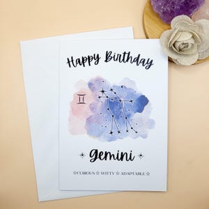 Gemini Birthday Card / Horoscope Card For Birthday, Watercolour Print, Star Sign Card, Astrology Card, Zodiac Card, Constellation