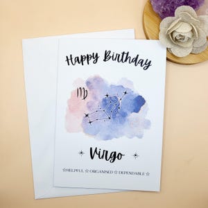 Carte d'anniversaire Vierge / carte d'horoscope pour anniversaire, impression aquarelle, carte de signe astrologique, carte d'astrologie, carte du zodiaque, carte de constellation