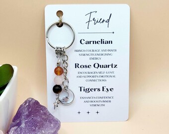 Friend Crystal Keyring Gift, Personalised Gemstone Beads Keychain, Friendship Gifts, Small Token, Initial Charm