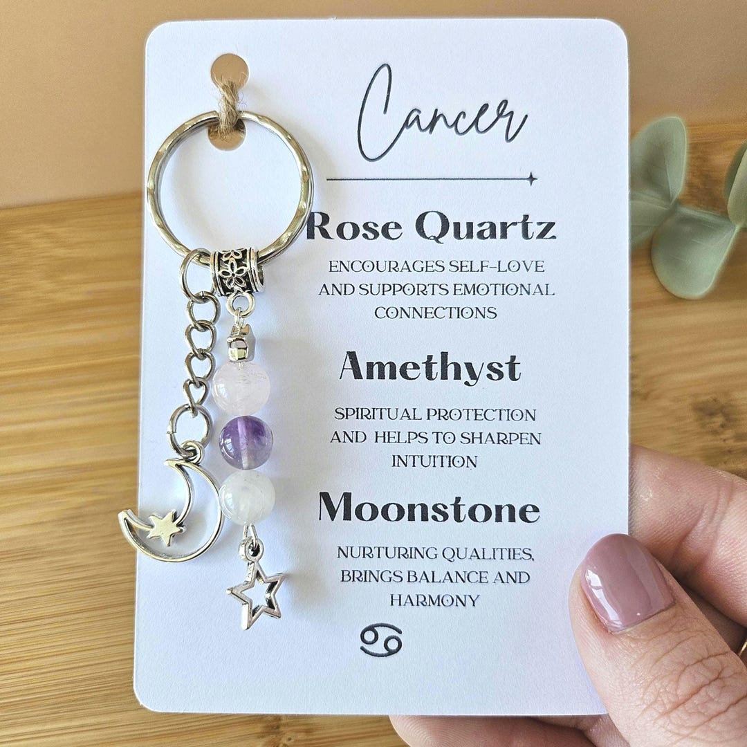 Cancer Crystal Keyring Gift, Personalised Zodiac Star Sign Gemstone ...