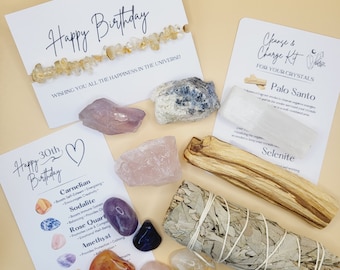 30th Birthday Crystal Gift Box, Gemstones, Bracelet & Smudge Kit, Birthday Hamper Gift For 30th, Turning 30, Spiritual Gifts For Her, Thirty