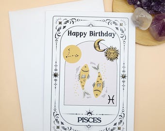 Carte d'anniversaire Poissons / Carte du zodiaque pour anniversaire, Tarot, Carte de signe astrologique, Carte unique, Carte d'astrologie, Carte d'horoscope, Constellation