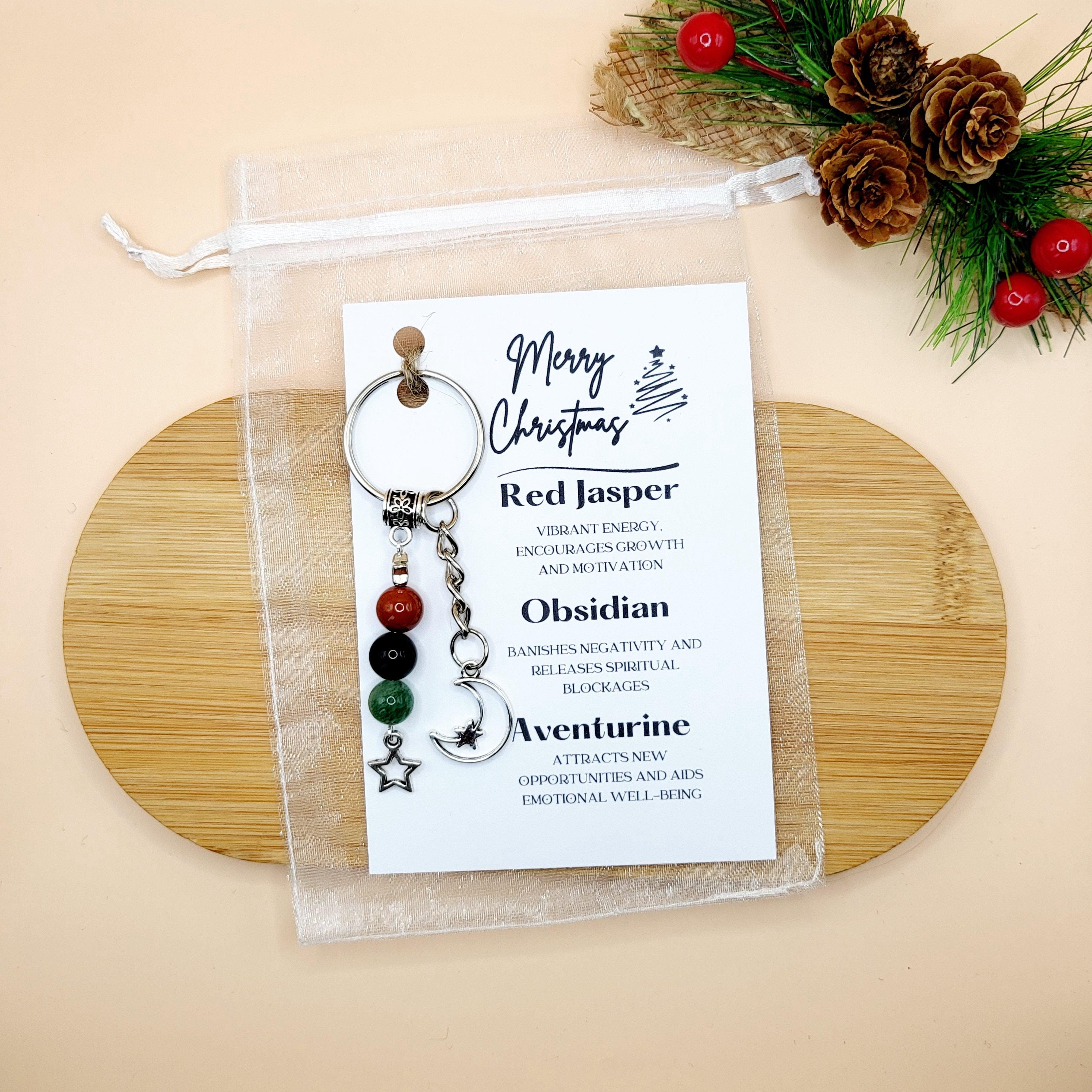 Christmas Gemstone Keyring: Handmade Crystal Keychain with Celestial Charms