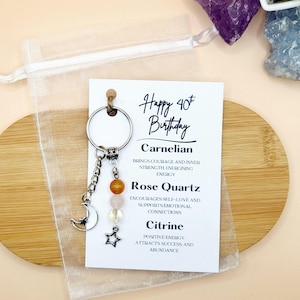 40th Birthday Crystals Keyring, Gemstone Crystal Gift For Her,  Keychain with Genuine Crystals, Budget Birthday Gift For Friend Keepsake