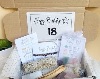 18th Birthday Crystal Gift Box, Bracelet, Smudge Kit and Crystals For 18th Birthday Gift, Spiritual Gift For Her or Him, Turning 18