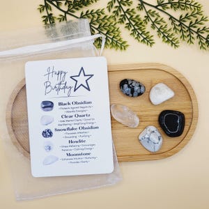 Birthday Gift Set of Crystals, Gift For Her Gemstones with Card Unique Birthday Gift for Woman Birthday Gift For Men Black & White Stones