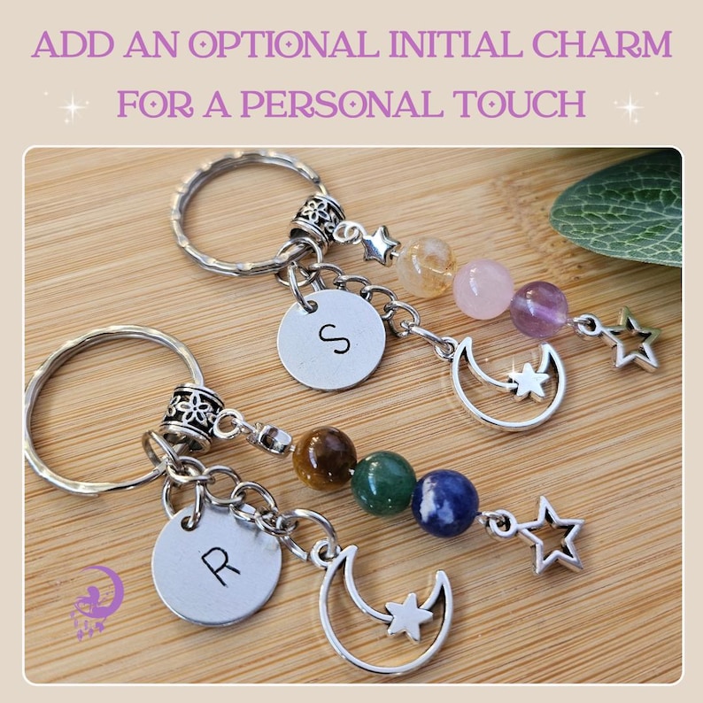 18 and Fabulous Crystal Gift Keyring, Keychain for 18th Birthday Gift, Personalised Initial Charm 18th Gift For Her, Genuine Gemstone Beads image 6