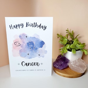 Carte d'anniversaire cancer / carte d'horoscope pour anniversaire, impression aquarelle, carte de signe astrologique, carte d'astrologie, carte du zodiaque, constellation