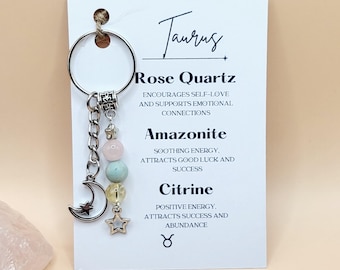 Taurus Zodiac Crystal Keyring, Star Sign Crystal Gift For Her / Him Christmas Gift Keychain Birthday Gift, Birthstone Keyring