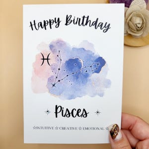 Pisces Birthday Card / Horoscope Card For Birthday, Watercolour Print, Star Sign Card, Astrology Card, Zodiac Card, Constellation
