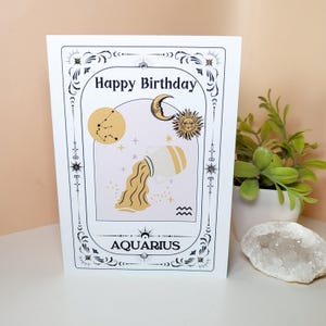 Carte d'anniversaire Verseau / carte du zodiaque pour anniversaire, conception de tarot, carte de signe astrologique, carte unique, carte d'astrologie, carte d'horoscope, constellation