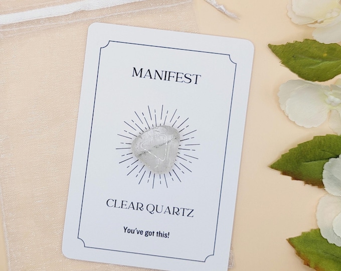 Manifest Crystal Clear Quartz Card - Tumble Stone Pocket Hug Gift